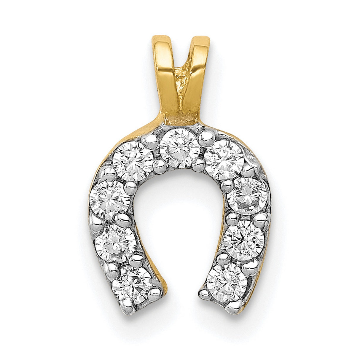 10k Yellow Gold Horseshoe Pendant with Cubic Zirconia, Lucky Charm Jewelry for Women