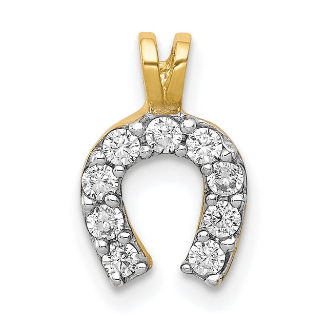 10k Yellow Gold Horseshoe Pendant with Cubic Zirconia, Lucky Charm Jewelry for Women