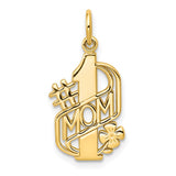 10k Yellow Gold Pendant, Number One Mom Design with Bold Lettering and Flower Detail