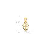 10k Yellow Gold Clover Pendant with Heart Shaped Leaves, Four Leaf Design, Irish-Inspired Charm for Women