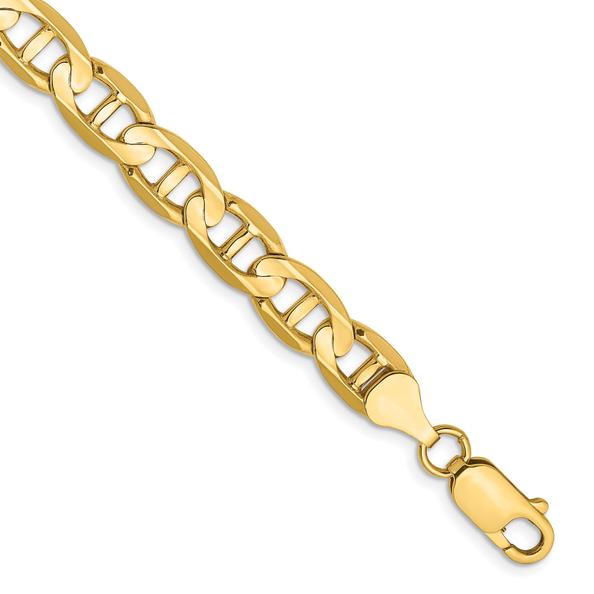 10K Yellow Gold 7 mm Polished Chain Bracelet, Solid shown for scale