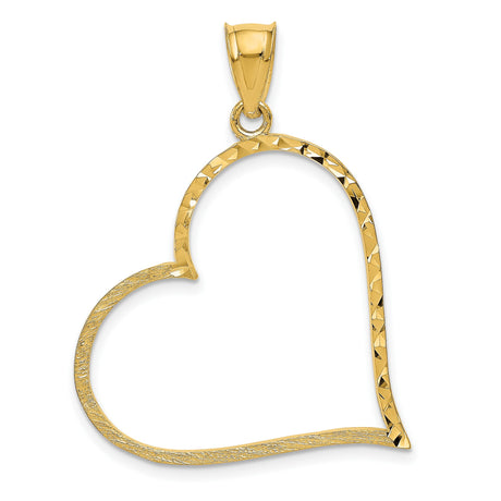 10k Yellow Gold Open Heart Pendant, Textured Diamond Cut Minimalist Jewelry for Women