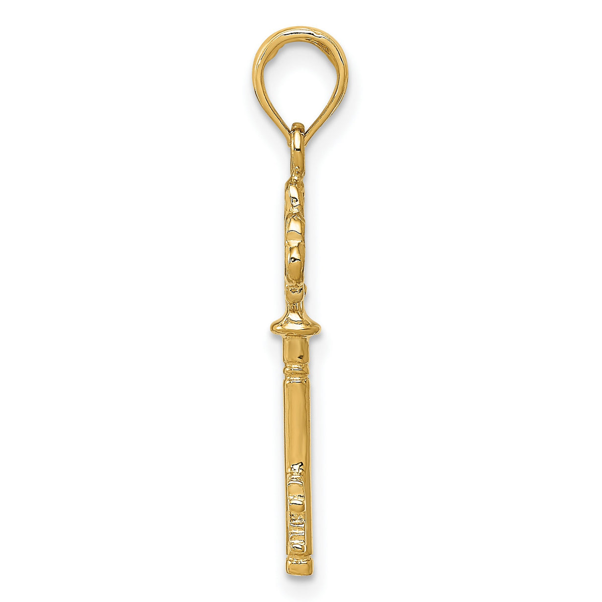 10k Yellow Gold Key Pendant with Clover Heart Design, Symbolizing Love and Unity