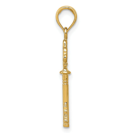 10k Yellow Gold Key Pendant with Clover Heart Design, Symbolizing Love and Unity