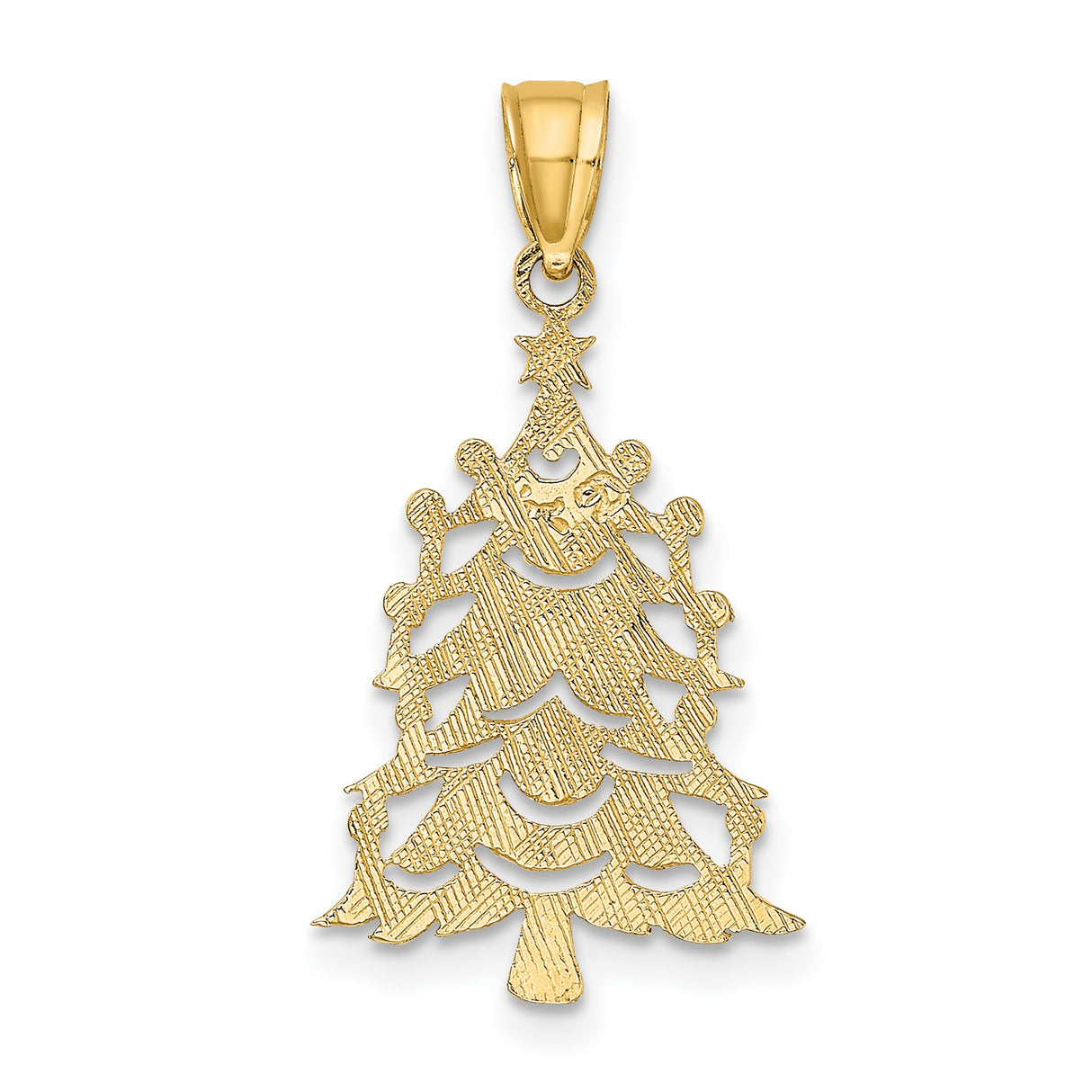 10k Yellow Gold Christmas Tree Pendant with Star Top and Candle Cutouts, Holiday Charm