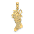10k Yellow Gold Christmas Stocking Pendant with Holly, Candy Cane, and Toys