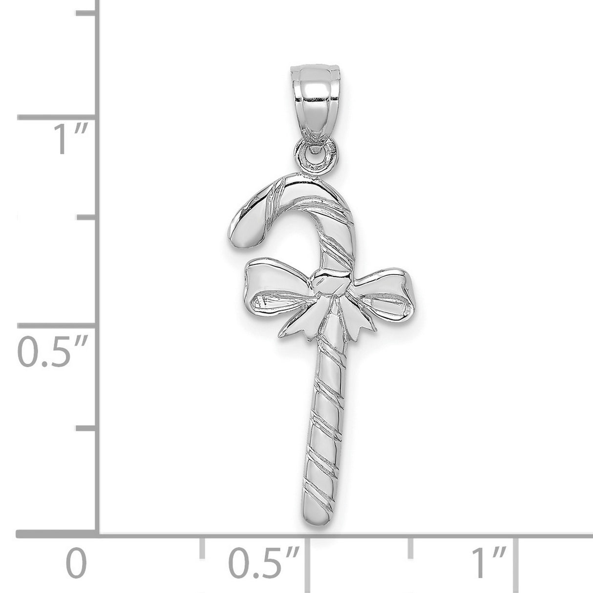 10k White Gold Candy Cane Pendant with Bow Design, Festive Holiday Jewelry Charm