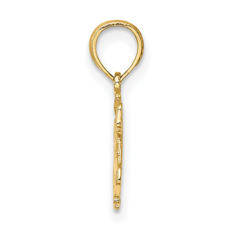 10k Yellow Gold Pendant with Wedding Bells and Ribbon, Romantic Bridal Charm