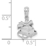 10k White Gold Pendant with Etched Wedding Bells and Ribbon Design for Women