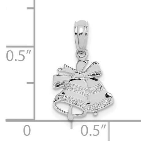 10k White Gold Pendant with Etched Wedding Bells and Ribbon Design for Women