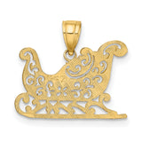 10k Yellow Gold Sleigh Pendant, Ornate Filigree Design Holiday Charm