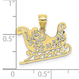 10k Yellow Gold Sleigh Pendant, Ornate Filigree Design Holiday Charm