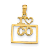 10k Yellow Gold Colorado State Pendant with Heart and Open Rectangle Design, Unisex Charm