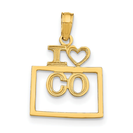 10k Yellow Gold Colorado State Pendant with Heart and Open Rectangle Design, Unisex Charm