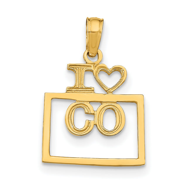 10k Yellow Gold Colorado State Pendant with Heart and Open Rectangle Design, Unisex Charm