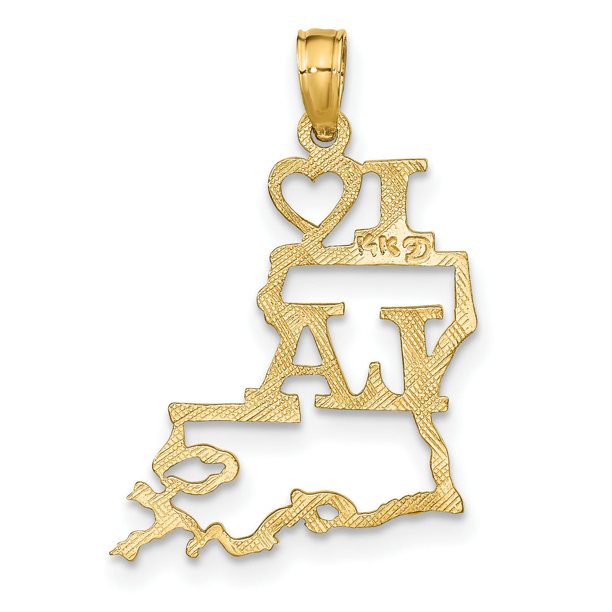 10k Yellow Gold Louisiana Map Pendant with Cutout State Outline and Heart Design