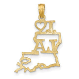 10k Yellow Gold Louisiana Map Pendant with Cutout State Outline and Heart Design