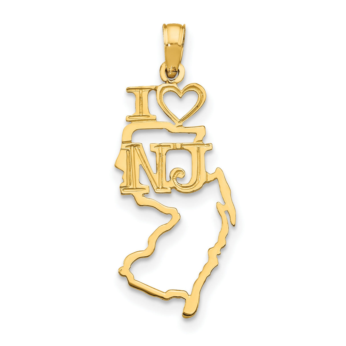 10k Yellow Gold New Jersey Pendant with State Outline Map Charm, Unisex Jersey Pride Jewelry