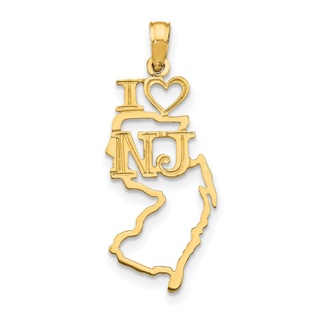10k Yellow Gold New Jersey Pendant with State Outline Map Charm, Unisex Jersey Pride Jewelry