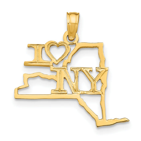 10k Yellow Gold New York State Pendant with I Love NY Heart Design, Unisex Charm