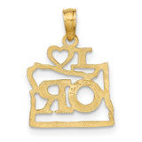 10k Yellow Gold Oregon State Pendant with I Love OR Letters and Heart Cutout Charm