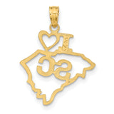 10k Yellow Gold South Carolina Map Pendant with I Love SC Letters Charm