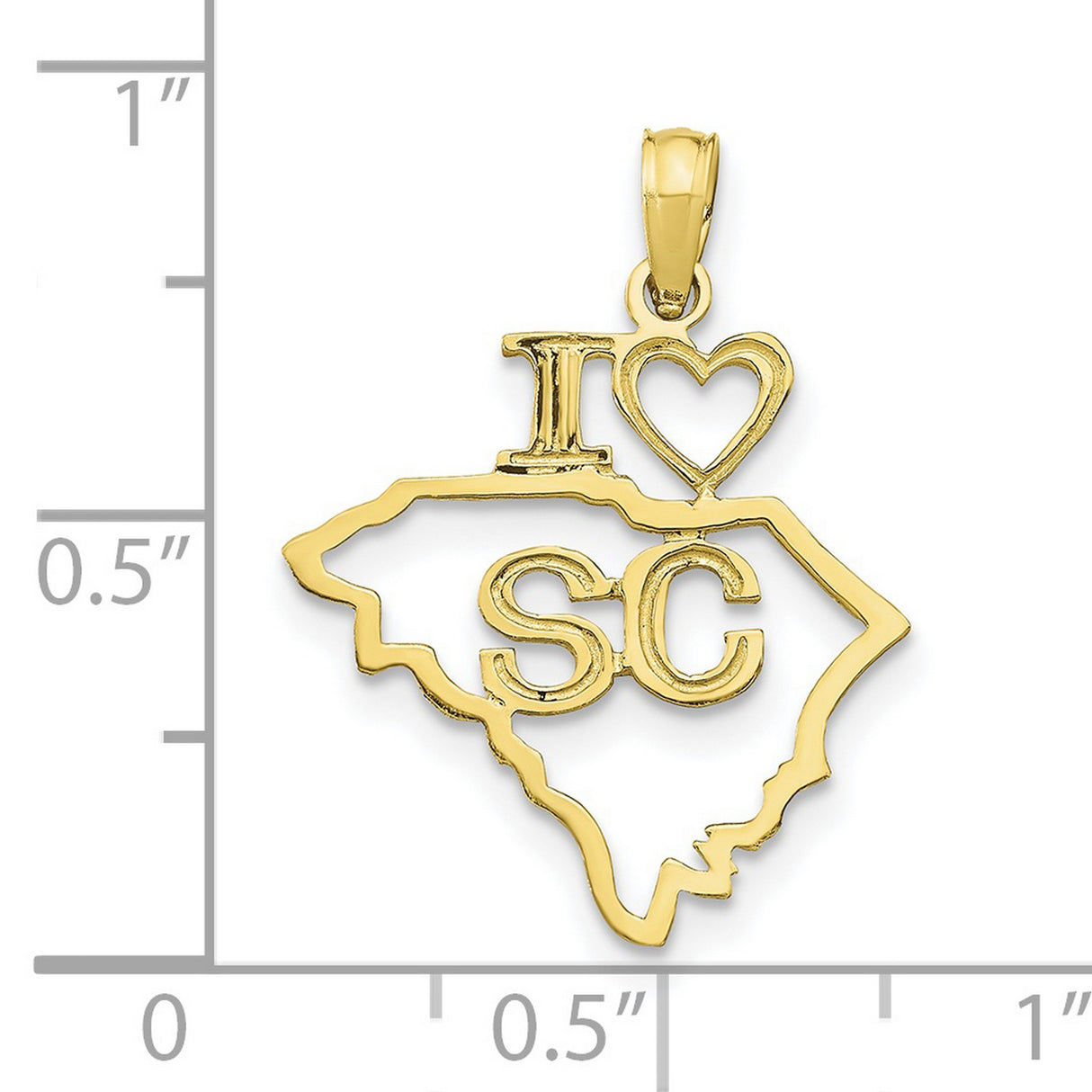 10k Yellow Gold South Carolina Map Pendant with I Love SC Letters Charm