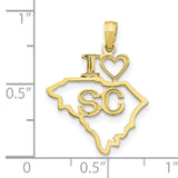 10k Yellow Gold South Carolina Map Pendant with I Love SC Letters Charm