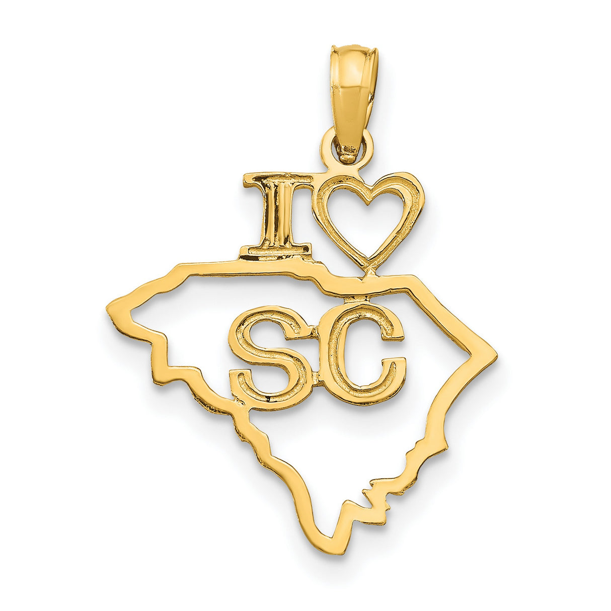 10k Yellow Gold South Carolina Map Pendant with I Love SC Letters Charm