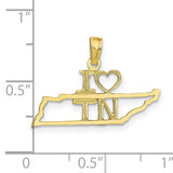 10k Yellow Gold Tennessee State Map Pendant with I Heart TN Design, Southern Pride Charm