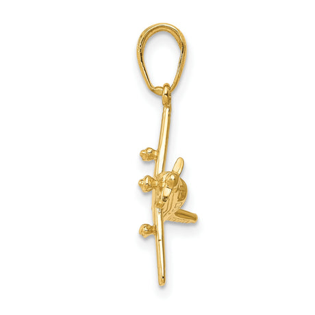 10k Yellow Gold Airplane Pendant, Single Propeller Aircraft Design, Aviation Charm for Men and Women