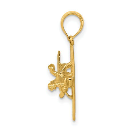 3-D High-Wing Airplane Charm Pendant in Real 10k Yellow Gold