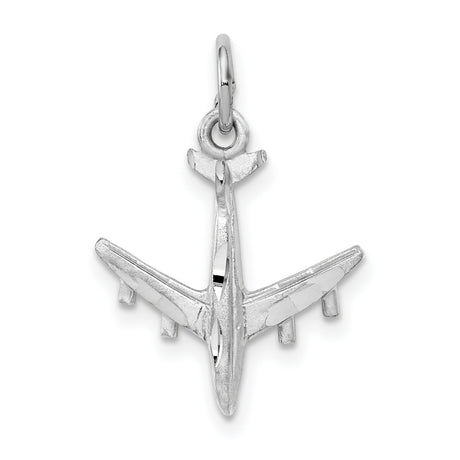 10k White Gold Airplane Pendant Charm with Detailed Jet Design, Travel-Inspired Jewelry