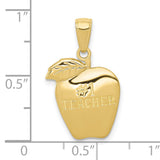 #1 Teacher Apple Charm Pendant in Real 10k Yellow Gold