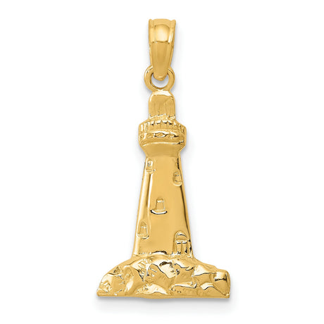 10k Yellow Gold Lighthouse Pendant, Nautical Charm Symbolizing Hope and Guidance