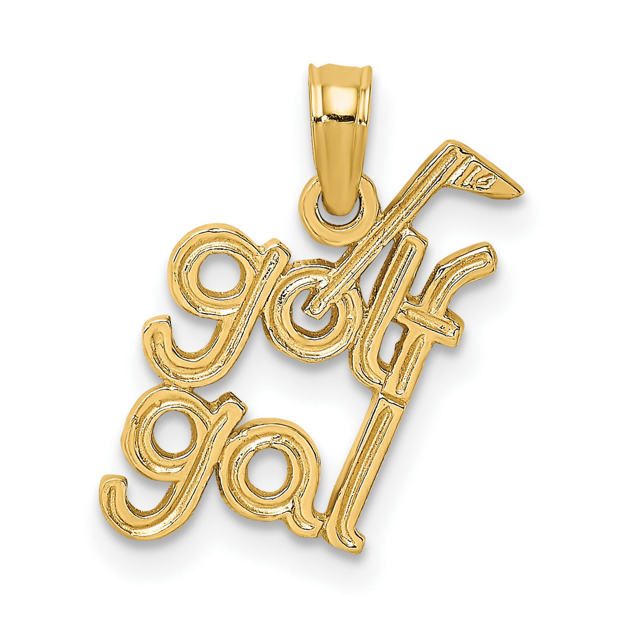 10k Yellow Gold Golf Gal Pendant with Script Text and Club Motif for Women