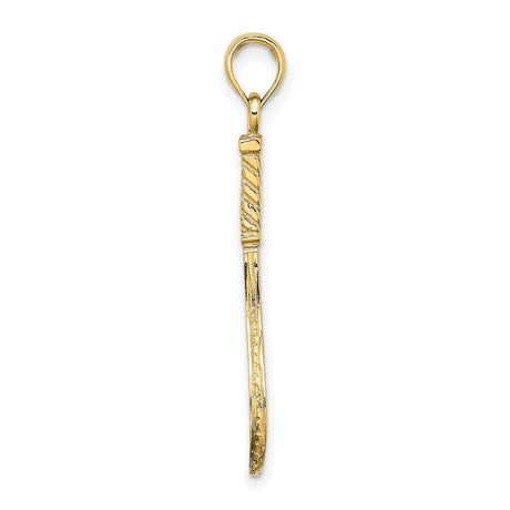 10k Yellow Gold Tennis Racket Pendant with String Detail and Handle Design