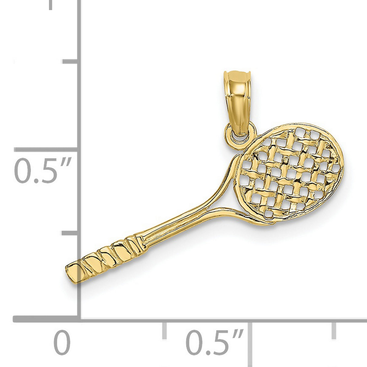 10k Yellow Gold Tennis Racket Pendant, Openwork Sports Charm Design for Women or Unisex