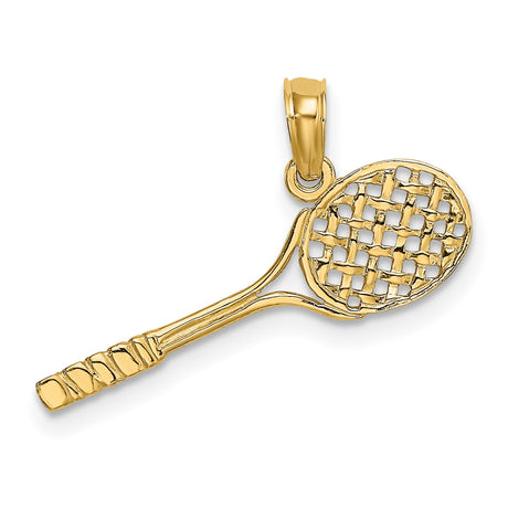10k Yellow Gold Tennis Racket Pendant, Openwork Sports Charm Design for Women or Unisex