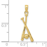 10k Yellow Gold Baseball Pendant with Crossed Bats and Ball, Sports Charm for Men or Women
