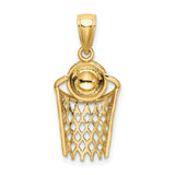 10k Yellow Gold Basketball Pendant, Ball and Hoop Sports Charm for Men or Unisex Wear
