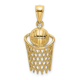10k Yellow Gold Basketball Pendant, Ball and Hoop Sports Charm for Men or Unisex Wear