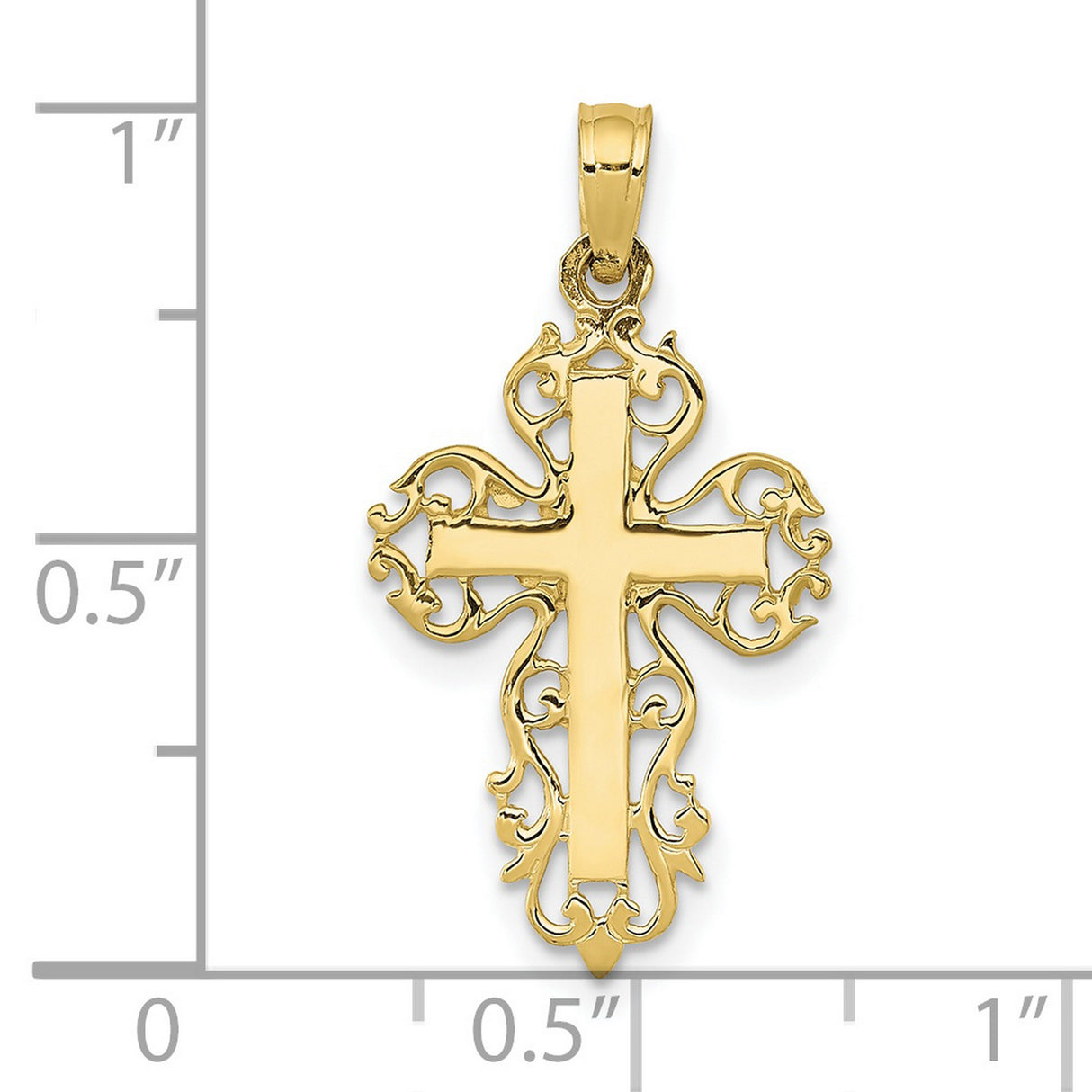 10k Yellow Gold Cross Pendant, Filigree Design, Vintage Religious Style, Unisex Jewelry