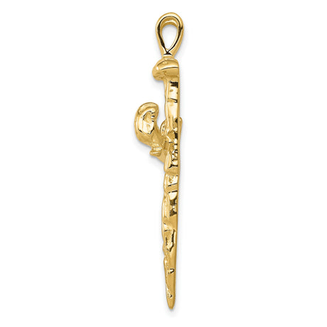 10k Yellow Gold Nail Cross Pendant with Textured Hammered Finish Spiritual Design