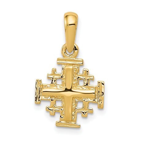 10k Yellow Gold Jerusalem Cross Pendant, Textured Religious Charm for Men and Women