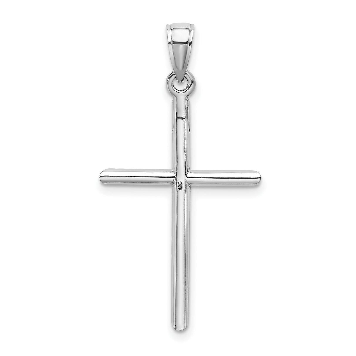 10k White Gold Cross Pendant, Vertical Tubular Religious Charm for Men and Women