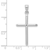 10k White Gold Cross Pendant, Vertical Tubular Religious Charm for Men and Women