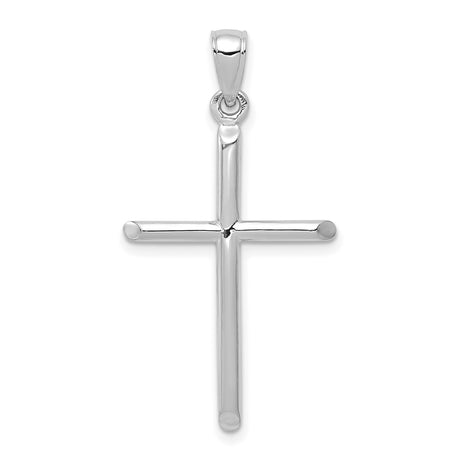 10k White Gold Cross Pendant, Vertical Tubular Religious Charm for Men and Women