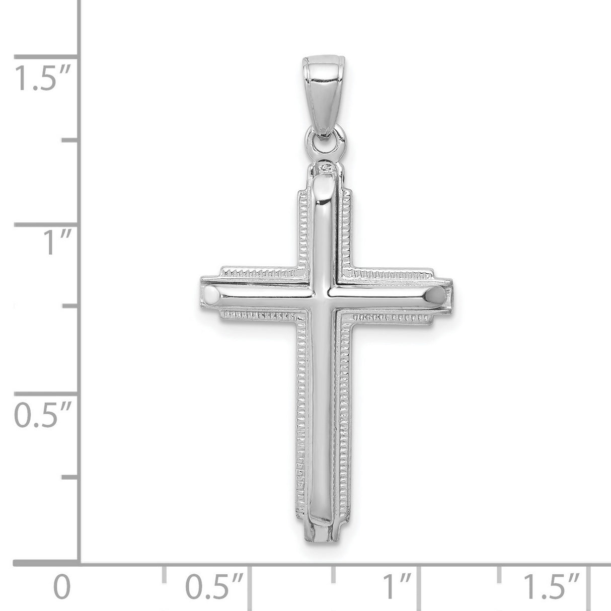 10k White Gold Cross Pendant, Polished Beaded Edge, Classic Religious Design for Men and Women