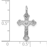 10k White Gold Crucifix Cross Pendant with Textured Design and Polished Finish